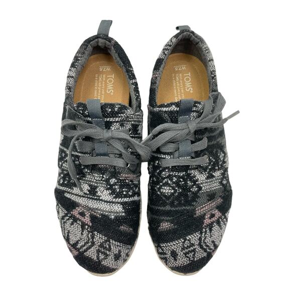 Toms | Del Rey SZ 7.5 Black White Tribal Fabric Lace Up Fashion Sneakers - Picture 5 of 10
